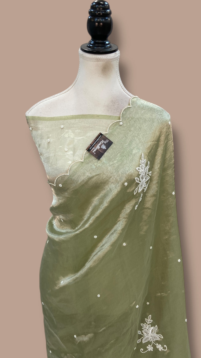 Pure Kora Tissue Handloom Banarasi Saree - Handwork - The Handlooms
