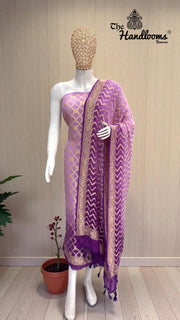 Khaddi Georgette Banarasi Dress material Water Zari - The Handlooms