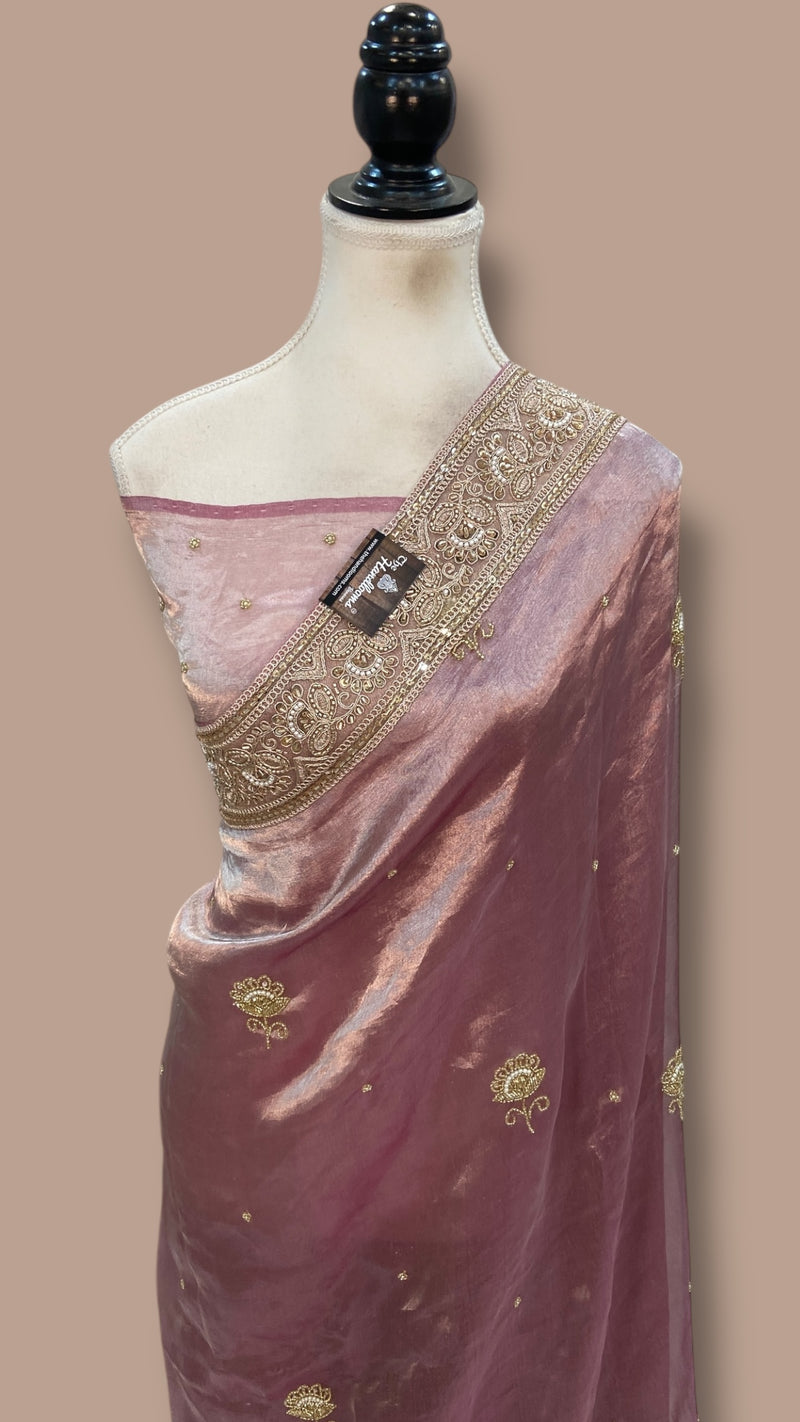 Pure Kora Tissue Handloom Banarasi Saree - Handwork