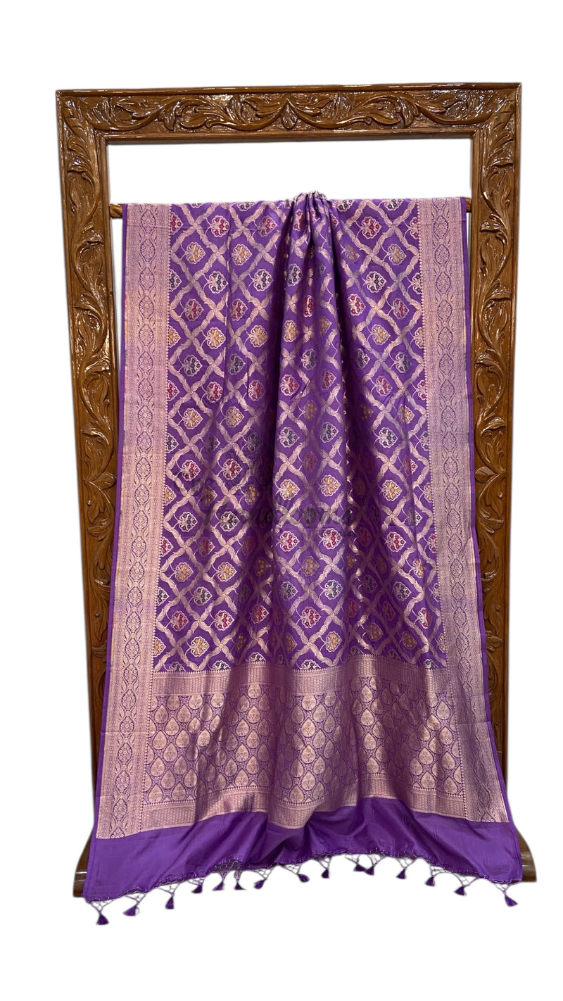 Pure Katan Silk Banarasi Handloom Saree - All over Jaal Work With Meenakari