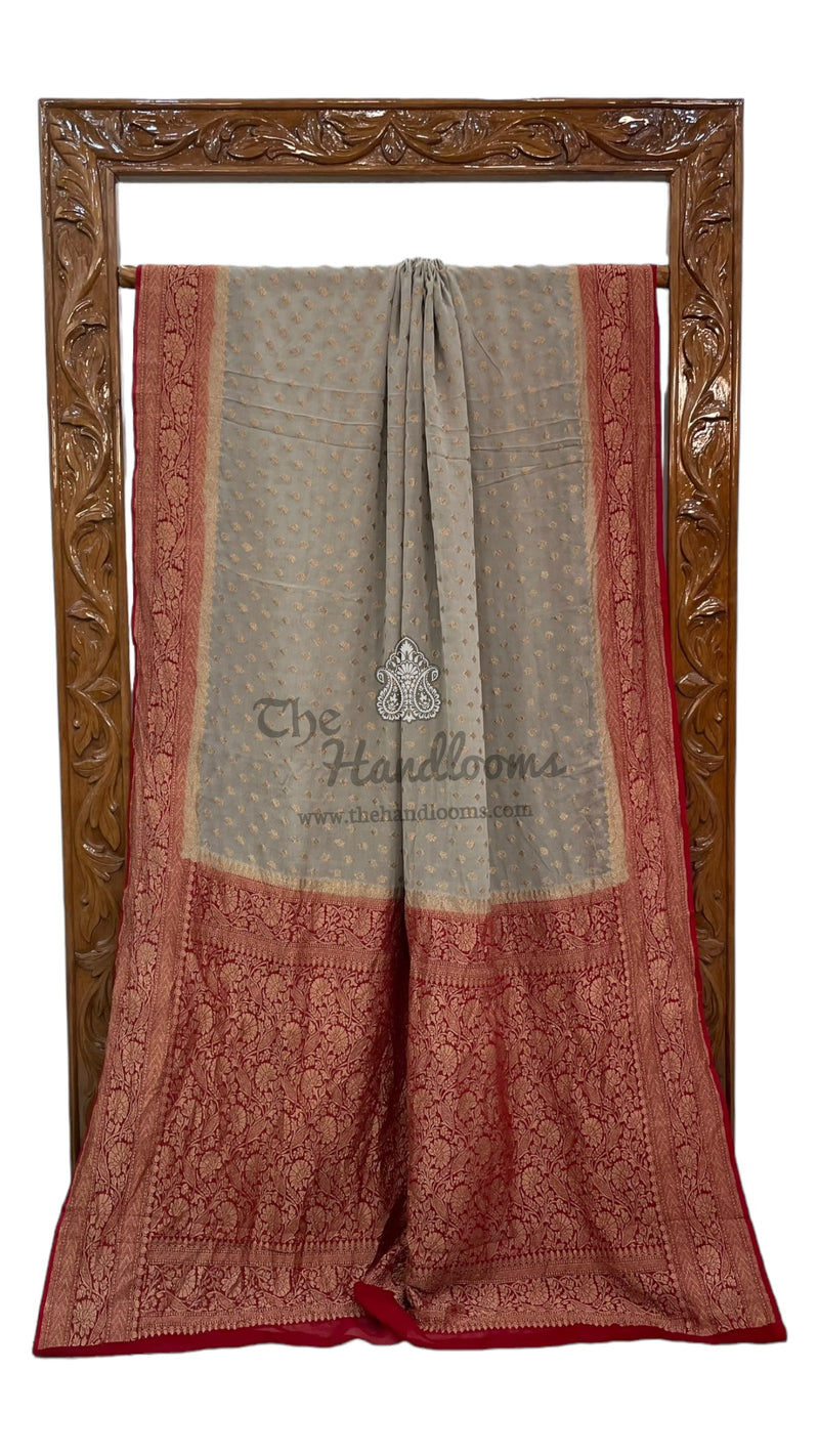 Khaddi Georgette Handloom Banarasi Saree -  Antique zari - The Handlooms