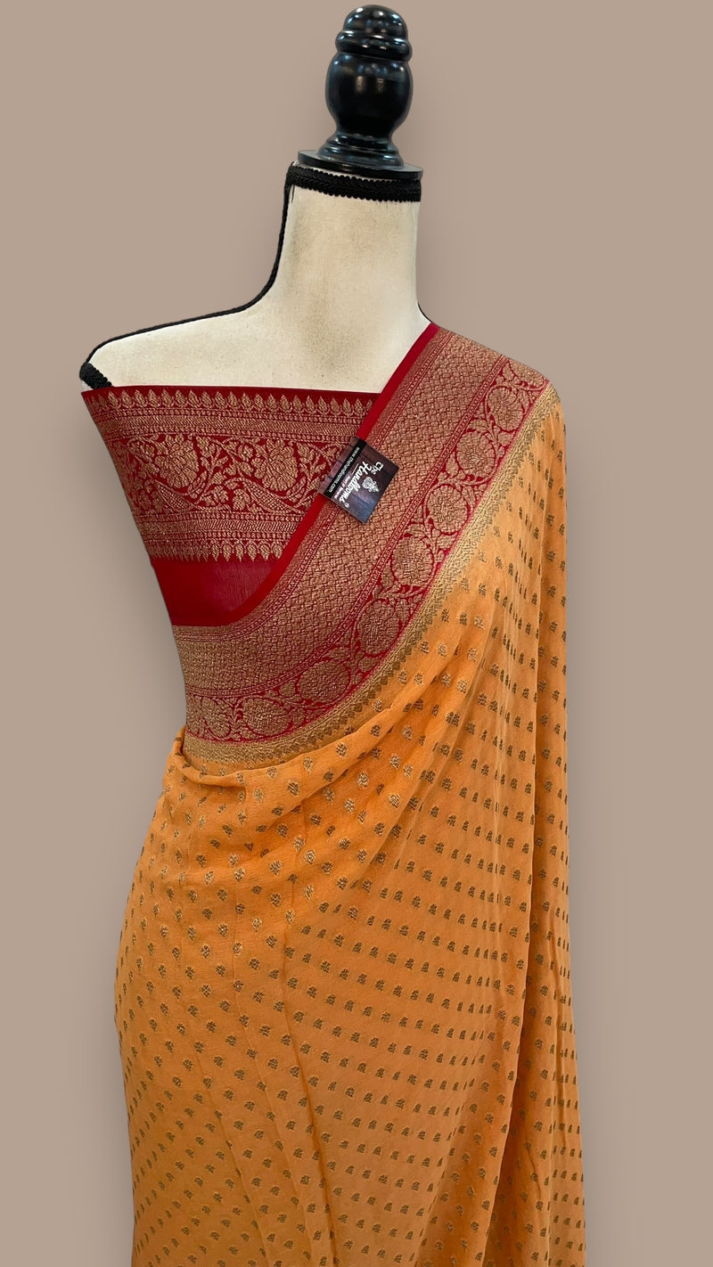 Khaddi Georgette Handloom Banarasi Saree -  Antique zari - The Handlooms