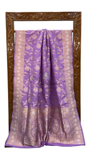 Lavender Pure Katan Silk Banarasi Handloom Saree - All over sona roopa Jaal work - The Handlooms