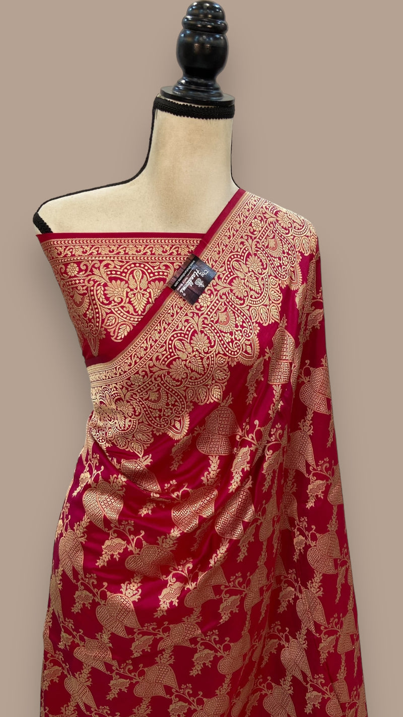 Pure Katan Silk Banarasi Handloom Saree - All Over Jaal Work - The Handlooms