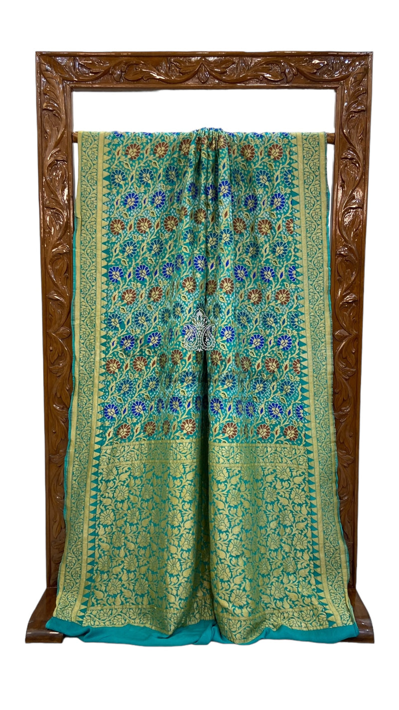 Pure Georgette Banarasi Bandhej Handloom Saree - with meenakari work - The Handlooms