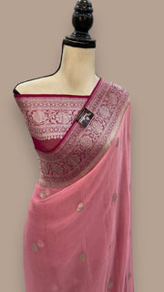 Pink Pure Georgette Handloom Banarasi Saree - The Handlooms
