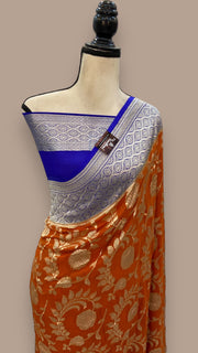 Pure Khaddi Georgette Handloom Banarasi Saree - Water zari - The Handlooms