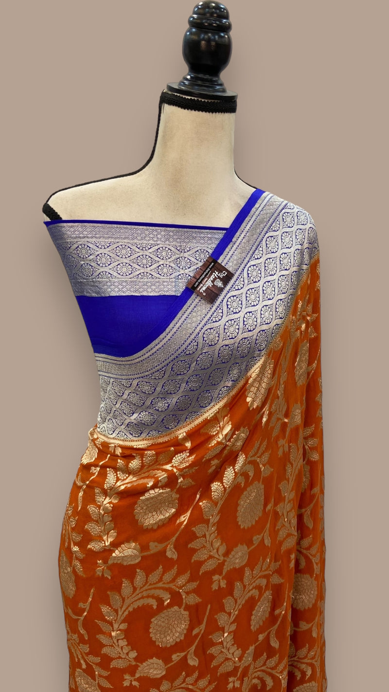 Pure Khaddi Georgette Handloom Banarasi Saree - Water zari - The Handlooms