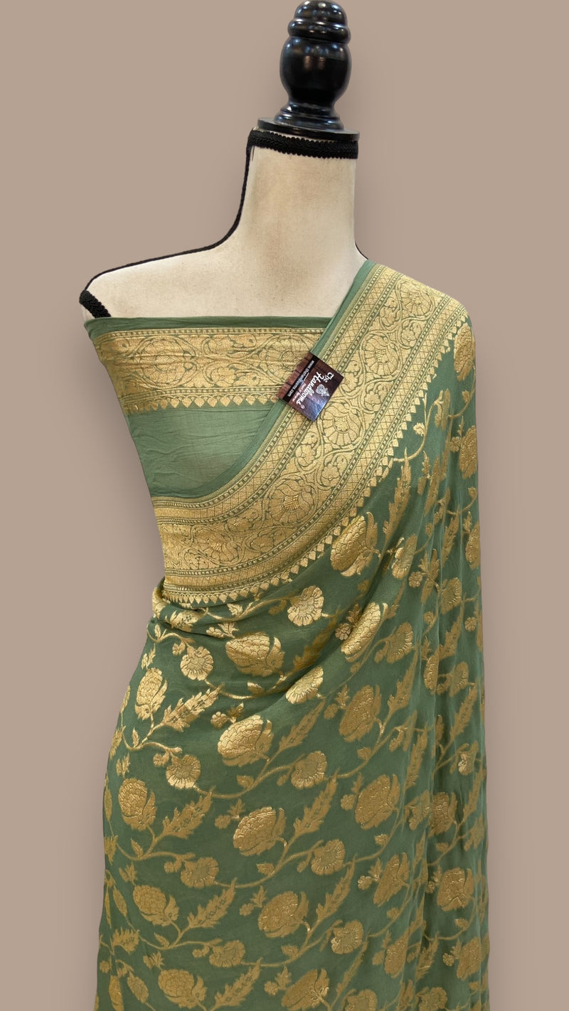 Khaddi Georgette Banarasi Saree - Gold zari - The Handlooms