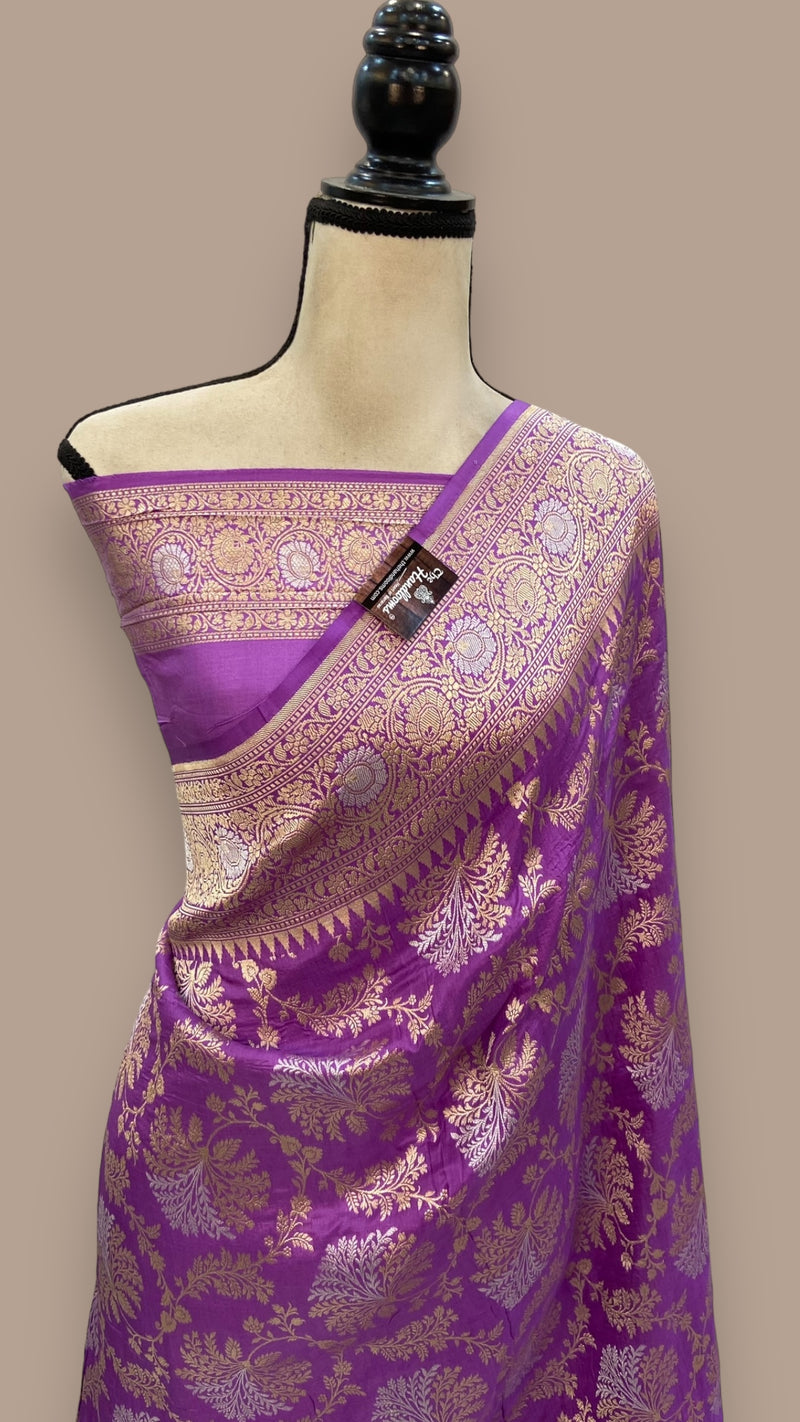 Pure Katan Silk Banarasi Handloom Saree - All over Sona Roopa Jaal work - The Handlooms