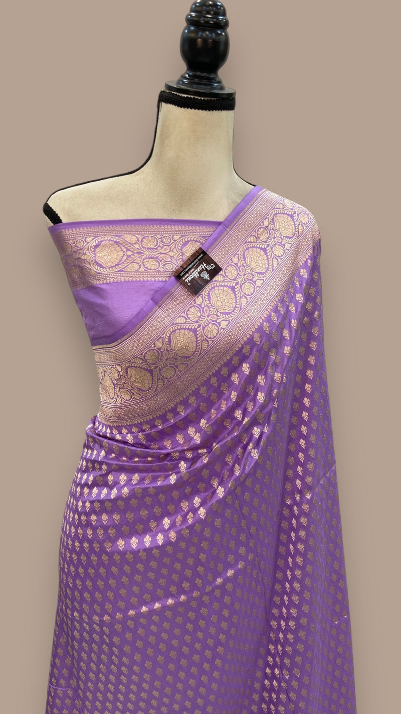 Lavender Pure Katan Silk Banarasi Handloom Saree - All over Jaal work - The Handlooms