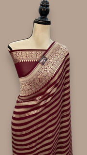 Brown Khaddi Georgette Handloom Banarasi Saree - The Handlooms
