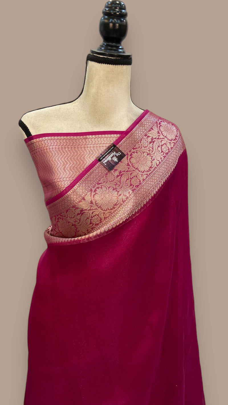 Magenta Pure Kora Handloom Banarasi Saree - The Handlooms