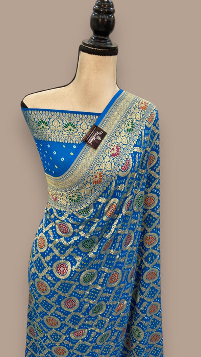 Pure Georgette Banarasi Bandhej Handloom Saree - with meenakari work