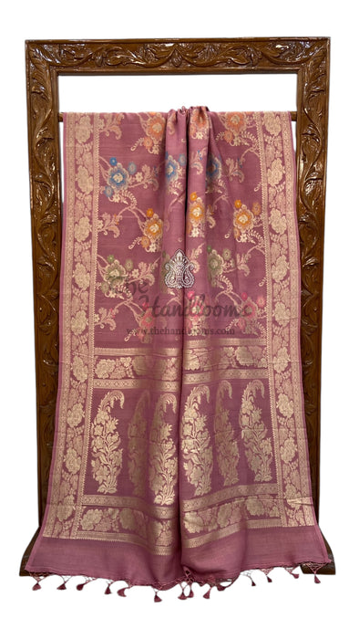 Pure Tussar Georgette Handloom Banarasi Saree - All over Jaal Work with meenakari