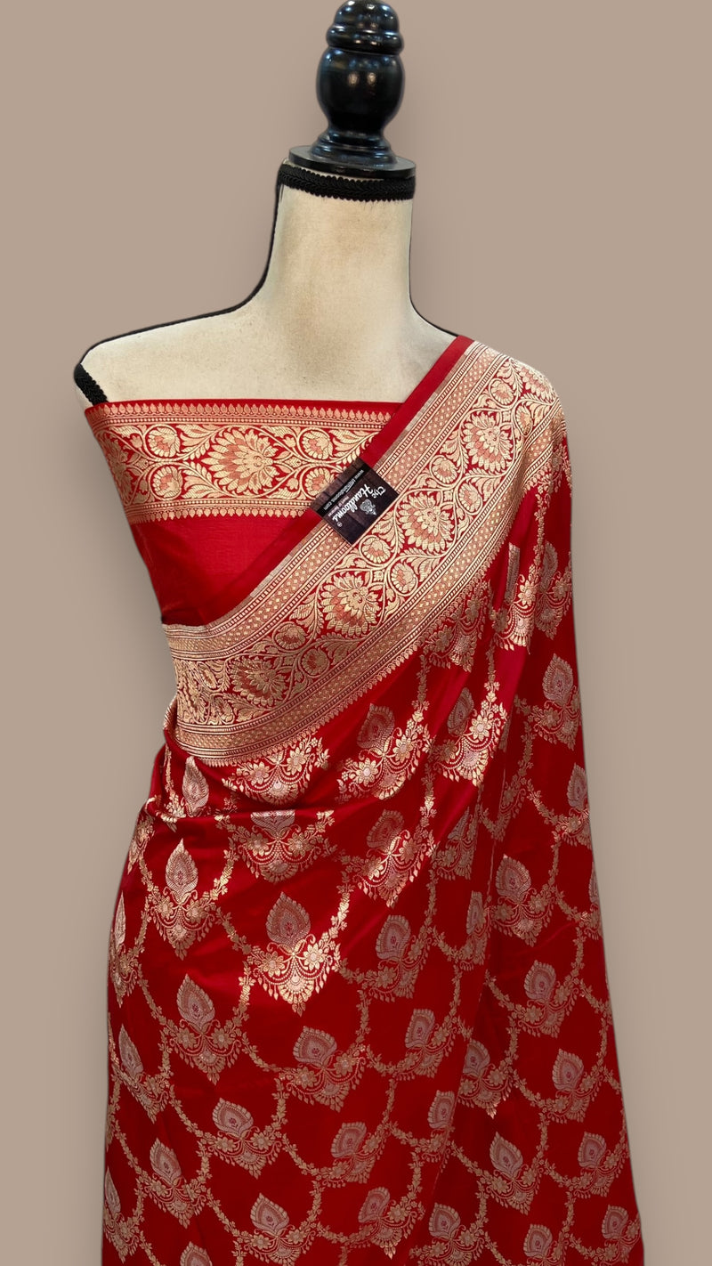 Pure Katan Silk Banarasi Handloom Saree - All over Sona Roopa Jaal work - The Handlooms