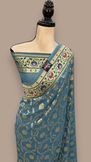 Pure Georgette Banarasi Handloom Saree - with meenakari work - The Handlooms