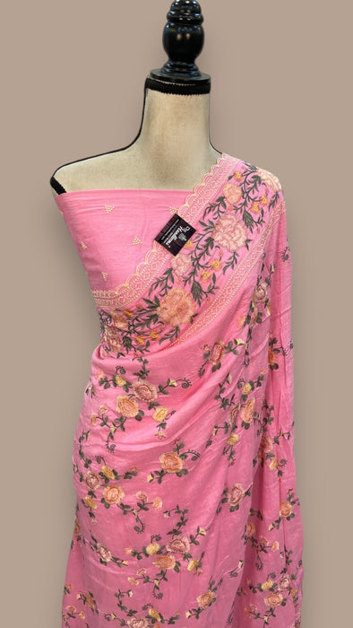 Moonga Georgette Handloom Banarasi Saree With Chikankari