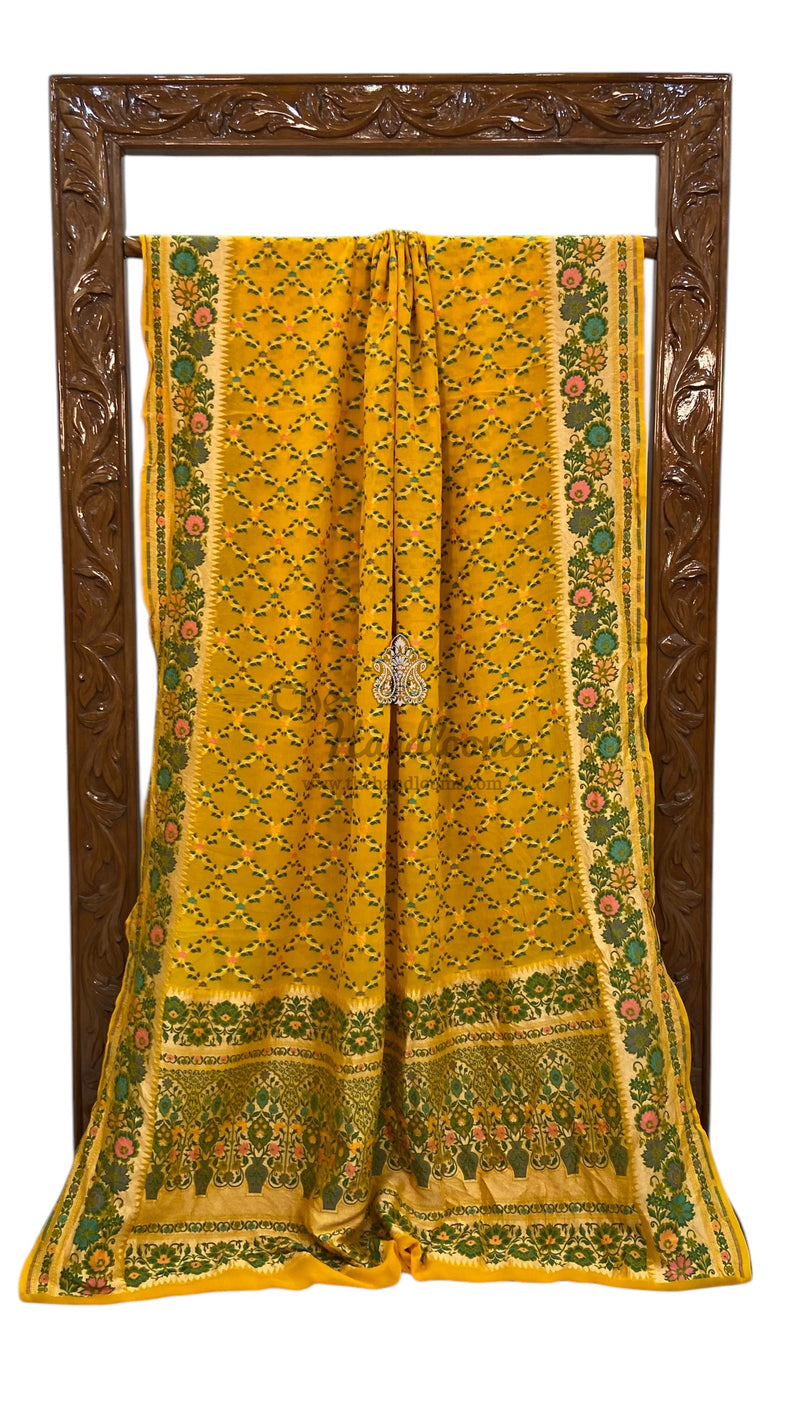 Pure Georgette Banarasi Handloom Saree - with meenakari work - The Handlooms