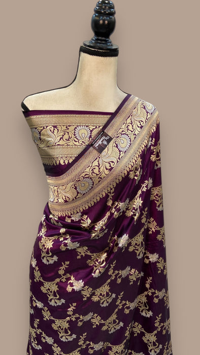 Pure Katan Silk Banarasi Handloom Saree - All over Sona Roopa Jaal work