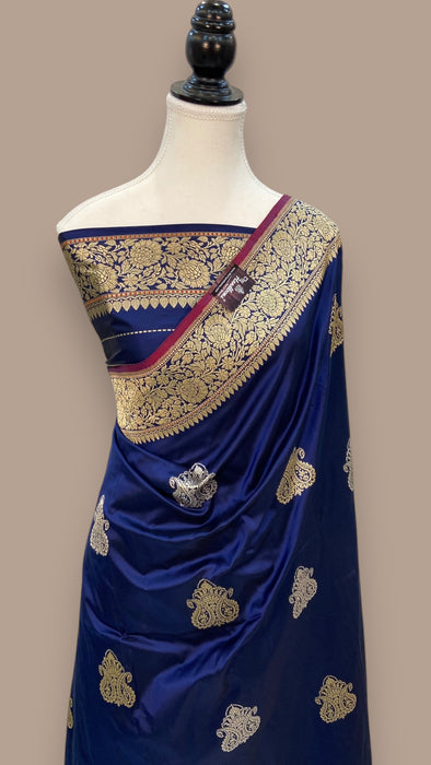 Pure Katan Silk Banarasi Handloom Saree - All over Sona Roopa Kadua motifs