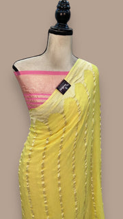 Yellow Pure Khaddi Georgette Handloom Banarasi Saree - The Handlooms