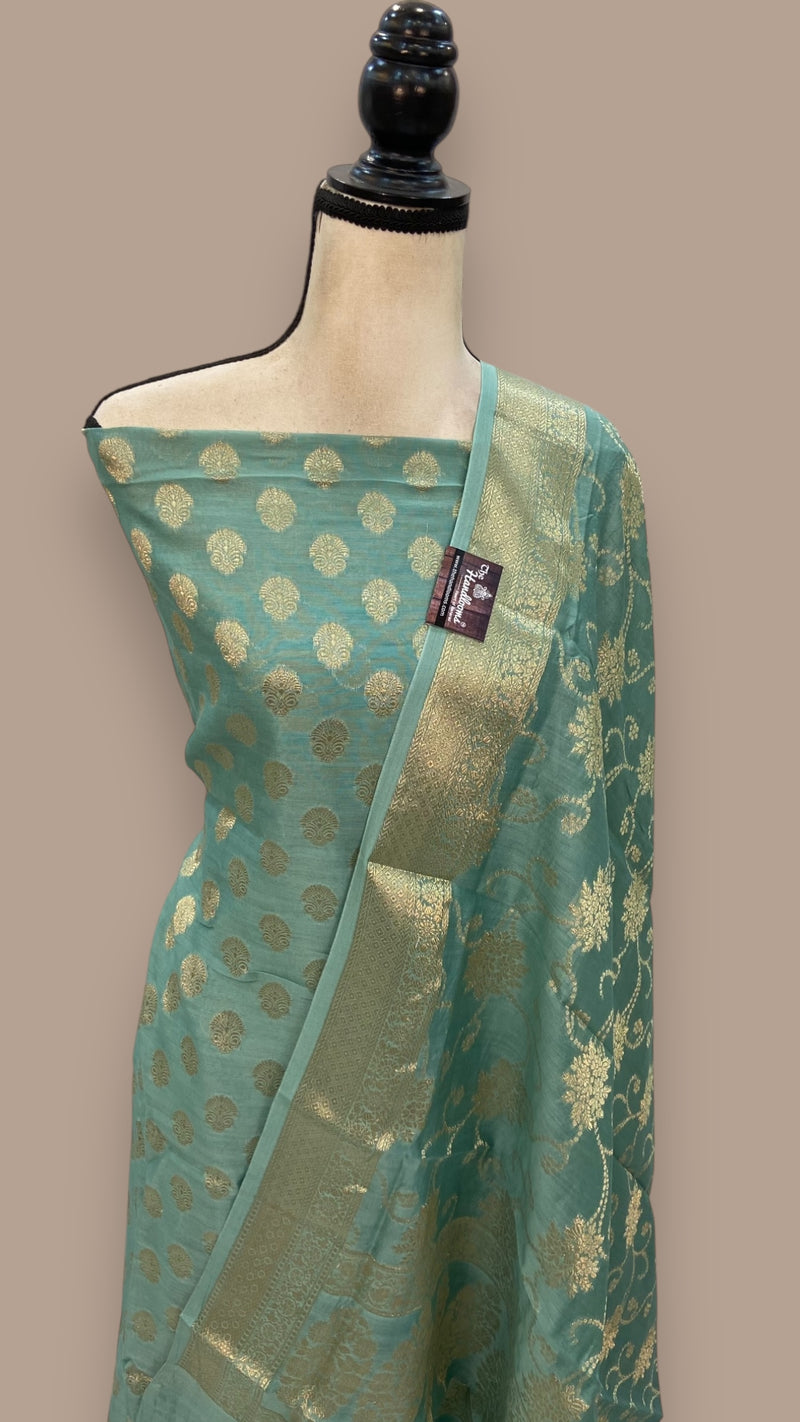 Pure Chanderi Cotton Banarasi Dress material - The Handlooms
