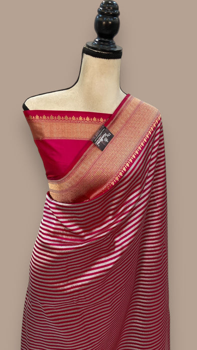 Pure Katan Silk Banarasi Handloom Saree - All over sona roopa stripe