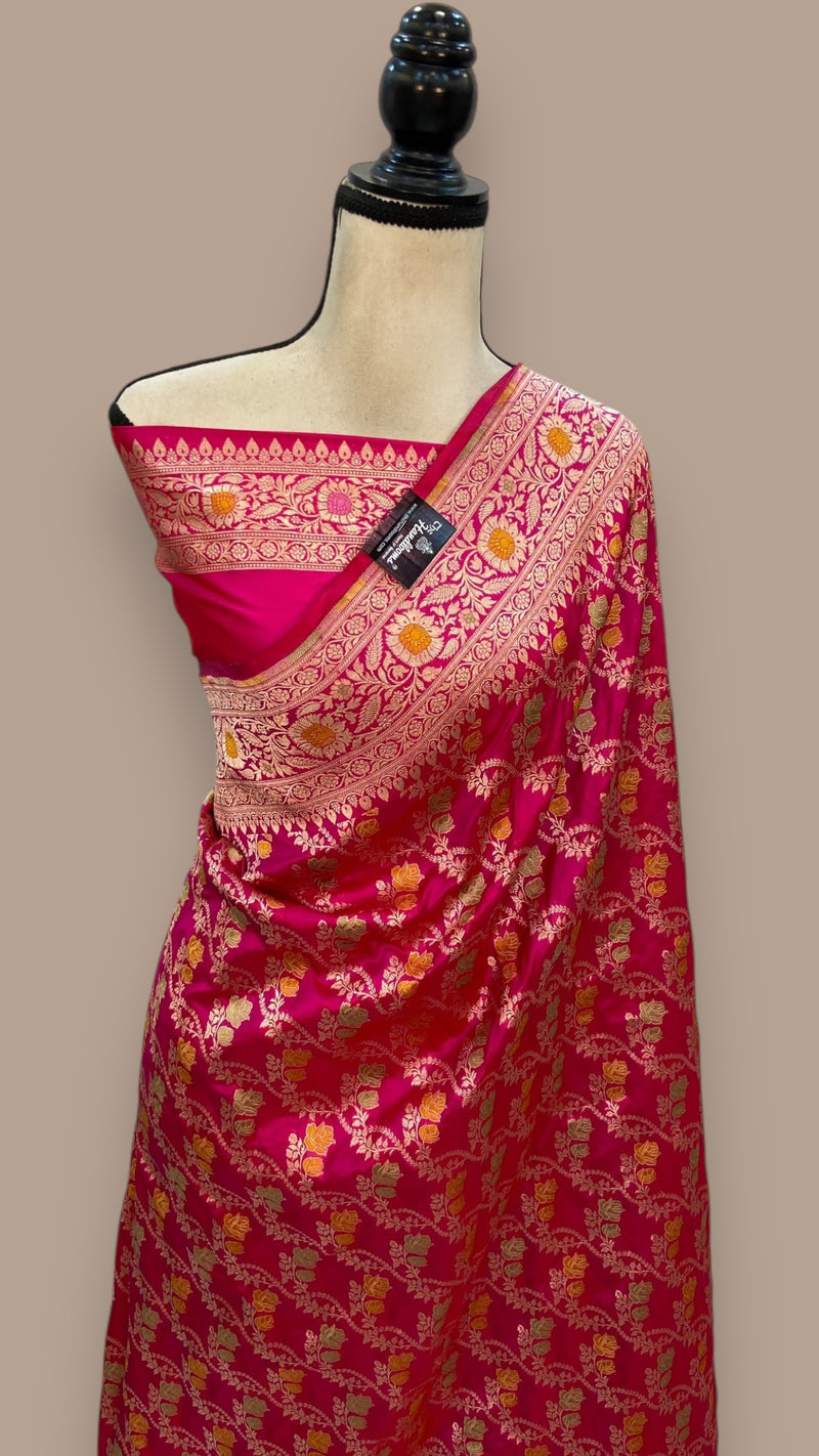 Pure Katan Silk Banarasi Handloom Saree - All over Jaal work - With Meenakari - The Handlooms
