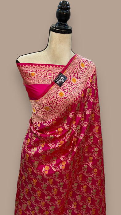 Pure Katan Silk Banarasi Handloom Saree - All over Jaal work - With Meenakari