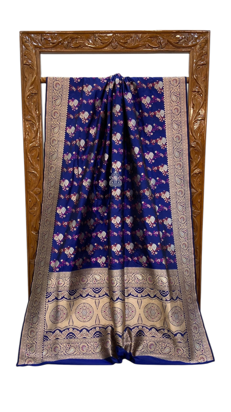 Pure Katan Silk Banarasi Handloom Saree - All over Sona Roopa Jaal work - The Handlooms