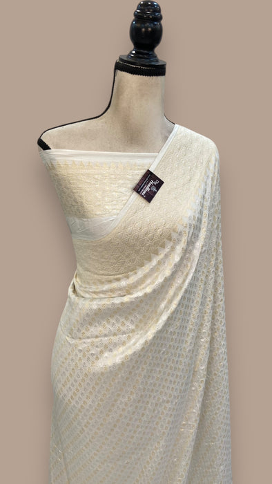 Pure Cream Khwaab Khaddi Handloom Banarasi Saree