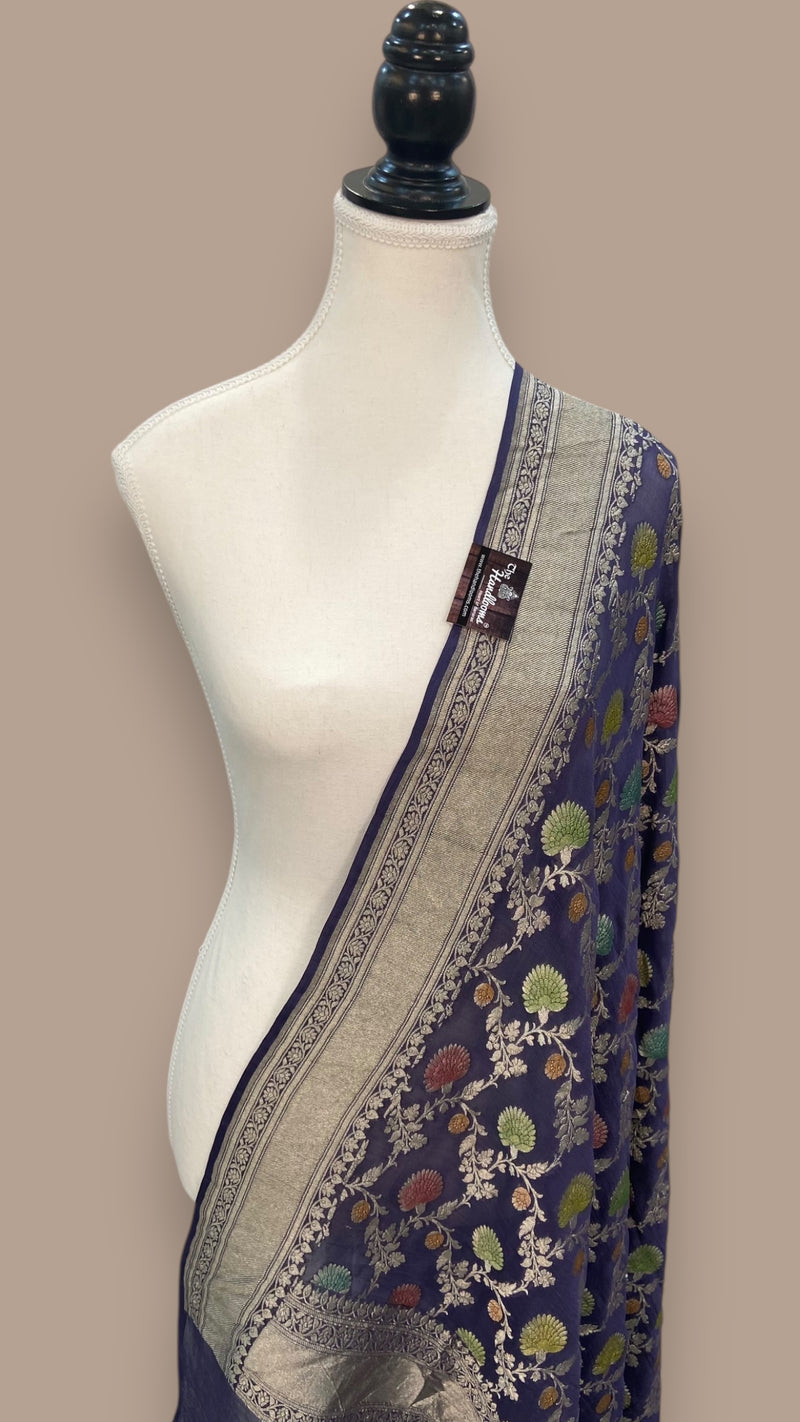 Khaddi Georgette Handloom Banarasi Dupatta - The Handlooms