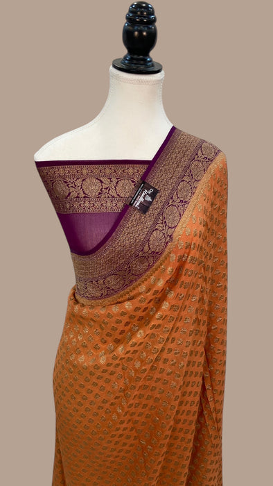 Khaddi Georgette Handloom Banarasi Saree -  Antique zari