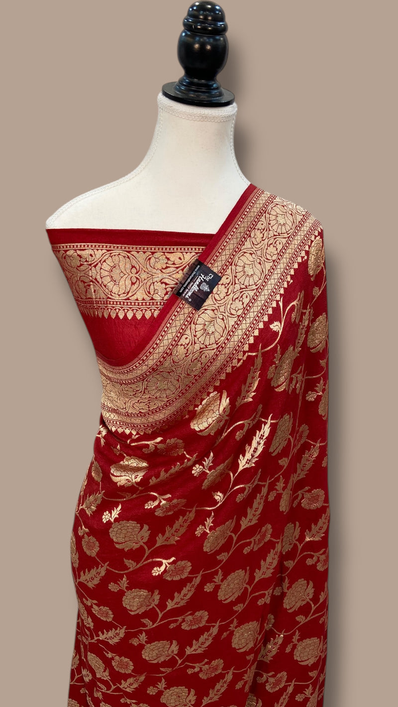Tussar Georgette Handloom Banarasi Saree - All over Jaal Work - The Handlooms