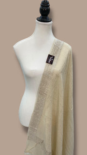 Pure Moonga  handloom Dupatta Silver Zari - The Handlooms