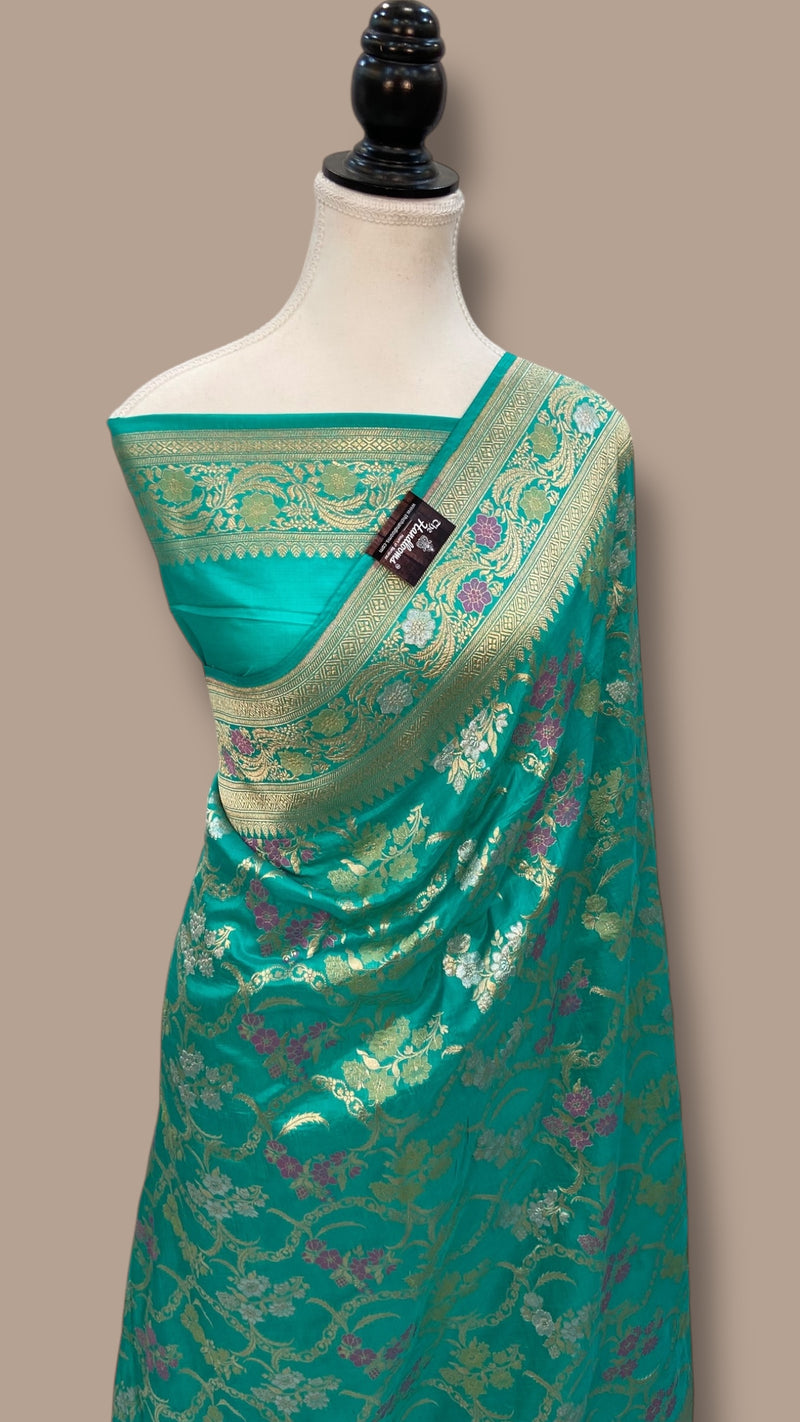Pure Katan Silk Banarasi Handloom Saree - All over Jaal work - With Meenakari - The Handlooms