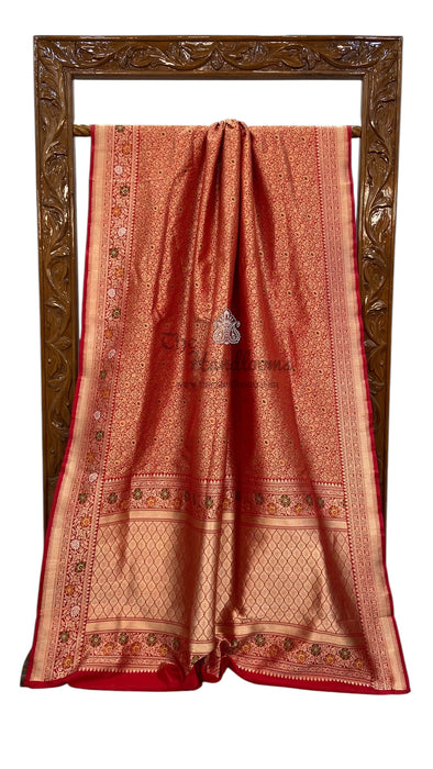 Pure Katan Silk Banarasi Handloom Saree - Tanchui Brocade With Meenakari