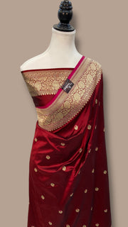 Maroon Pure Katan Silk Banarasi Handloom Saree - All over Kadua motifs With Meenakari - The Handlooms