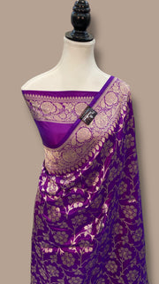 Purple Pure Katan Silk Banarasi Handloom Saree - All Over Jaal Work - The Handlooms