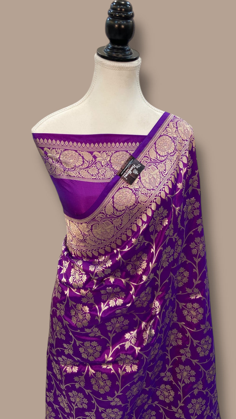 Purple Pure Katan Silk Banarasi Handloom Saree - All Over Jaal Work - The Handlooms
