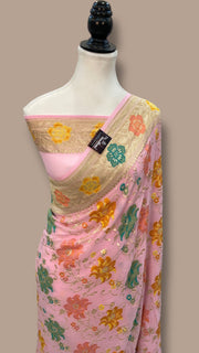 Pure Khaddi Georgette Handloom Banarasi Saree - All over Jaal Work With Meenakari - The Handlooms