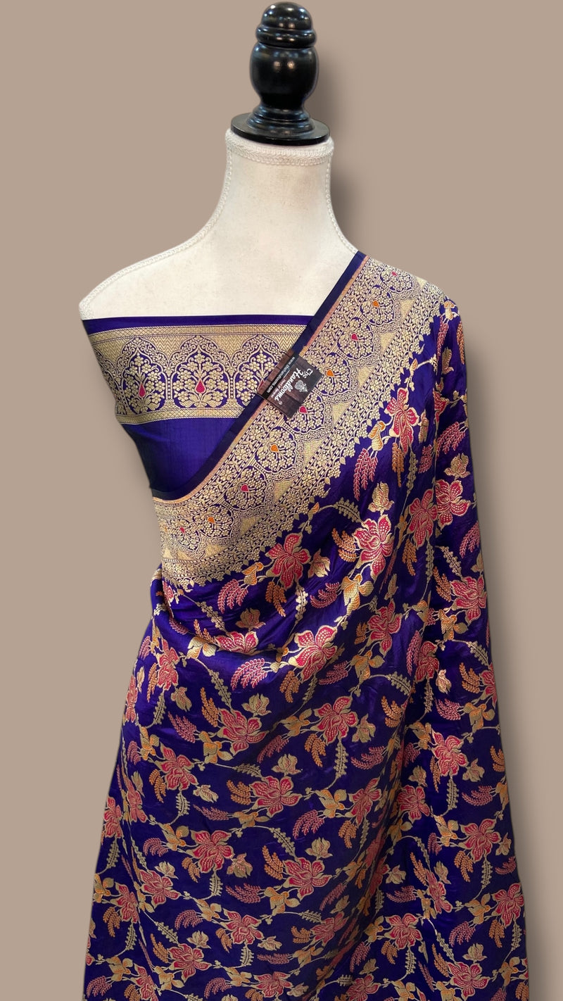 Pure Katan Silk Banarasi Handloom Saree - All over Jaal Work With Meenakari - The Handlooms