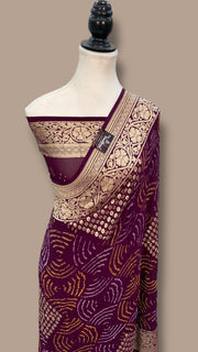 Pure Georgette Banarasi Bandhej Handloom Saree - The Handlooms