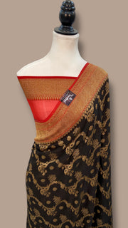 Khaddi Georgette Handloom Banarasi Saree - Antique Zari - The Handlooms