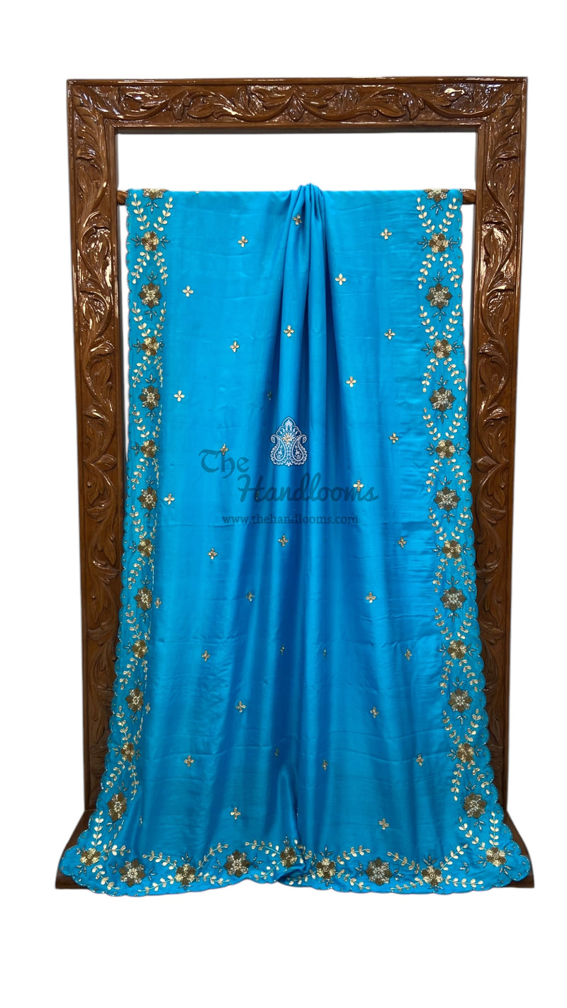Pure katan Silk Handloom Banarasi Saree with Handwork: Zardozi, Diamond Chain, Katdana, and Abla Detailing - The Handlooms