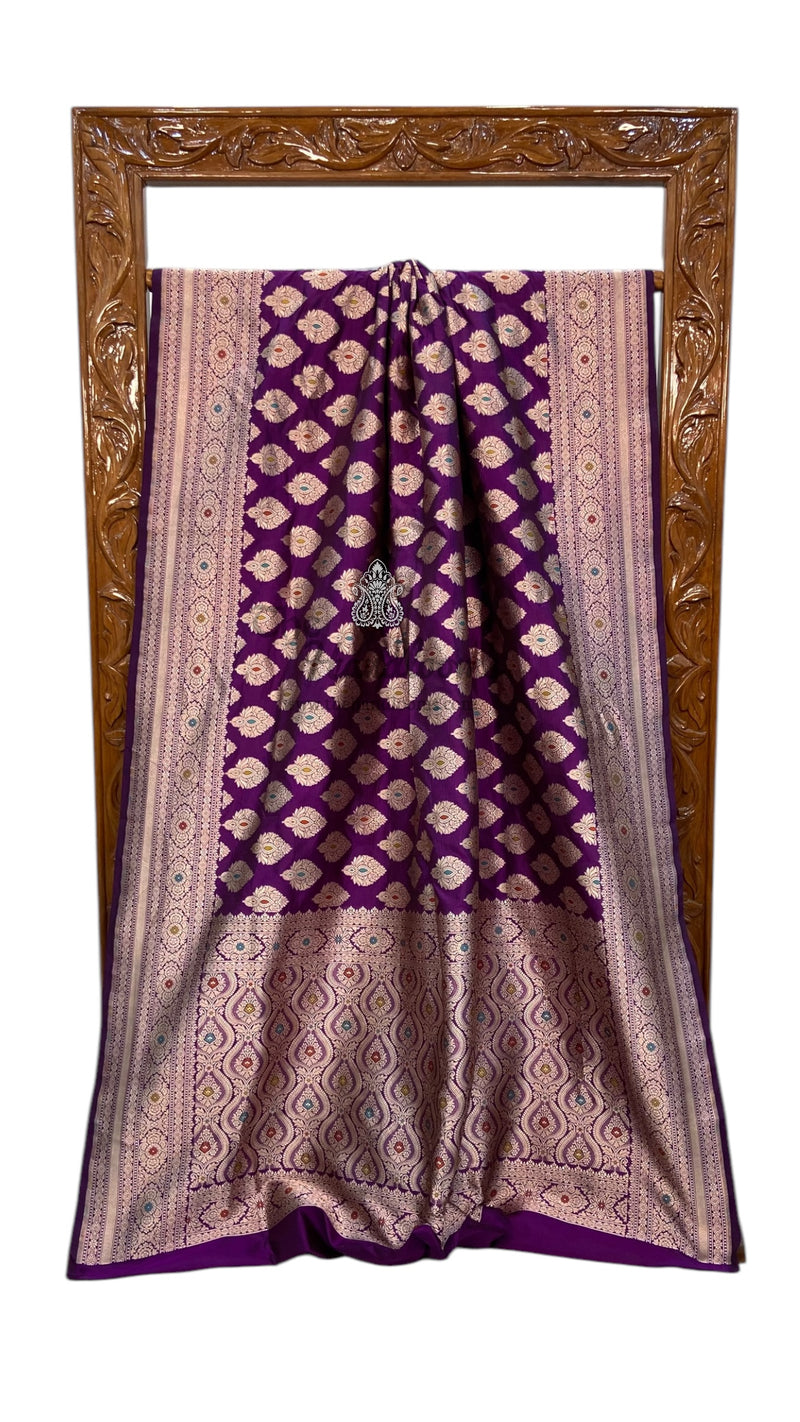 Pure Katan Silk Banarasi Handloom Saree - All over Jaal Work With Meenakari - The Handlooms