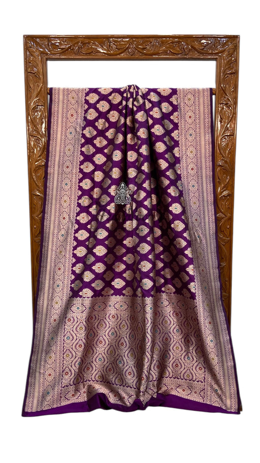 Pure Katan Silk Banarasi Handloom Saree - All over Jaal Work With Meenakari - The Handlooms