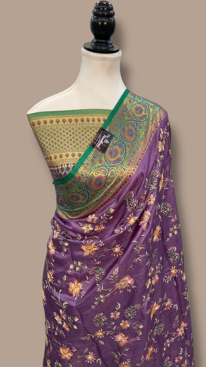 Tussar Silk Handloom Banarasi Saree With Chikankari - The Handlooms