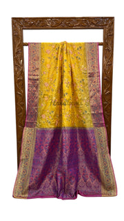 Yellow Pure Tussar Silk Handloom Banarasi Saree With Chikankari - The Handlooms
